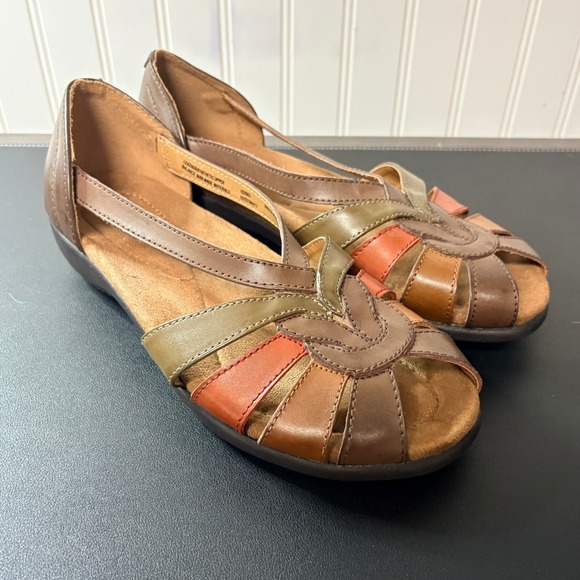 Thom McAn Shoes - Thom McAn Darci Multi Color Brown Leather Strappy Sandals Womens 8.5W HZ/5952